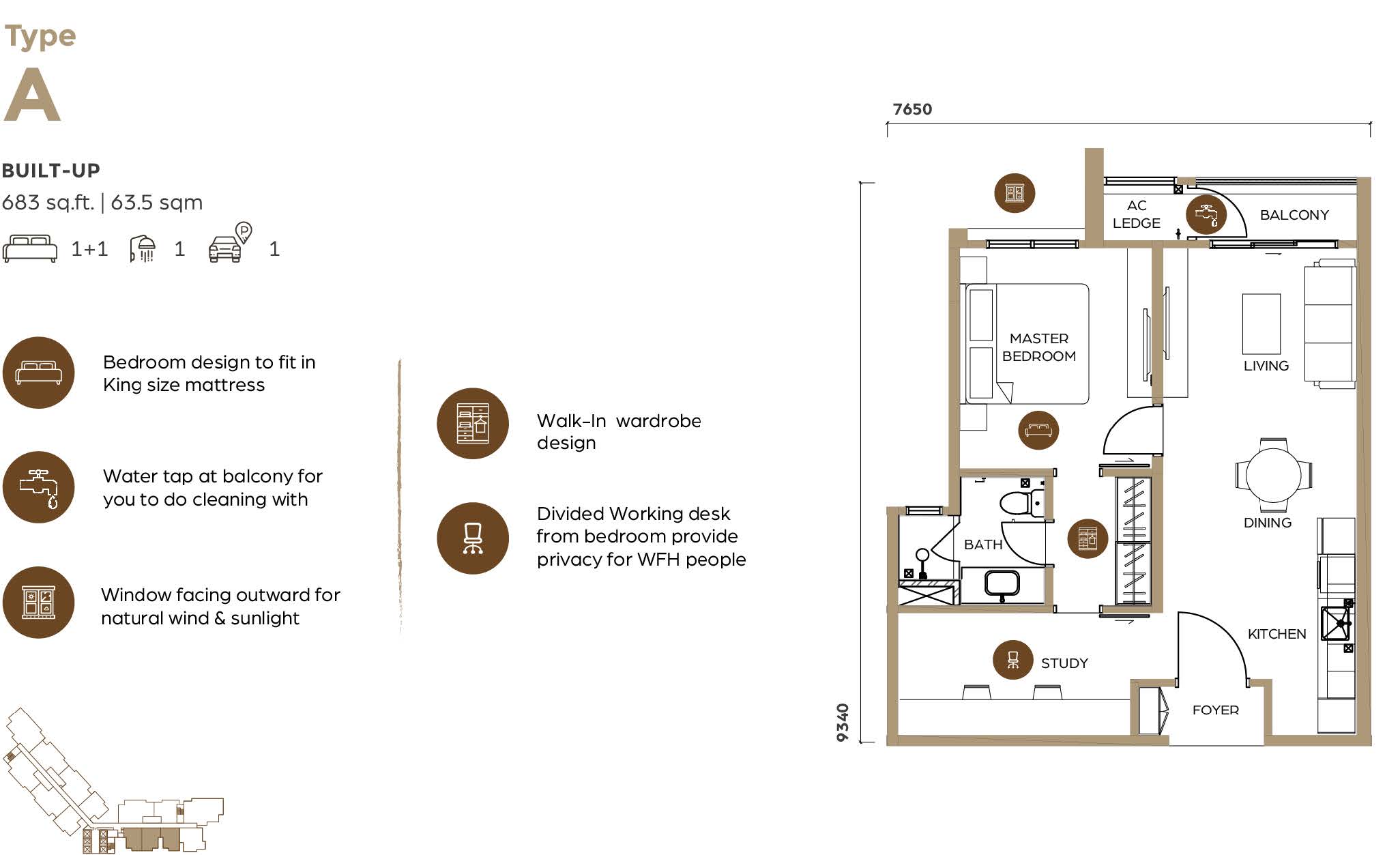 Lunar Seputeh Type A floor plan, 683 sqft