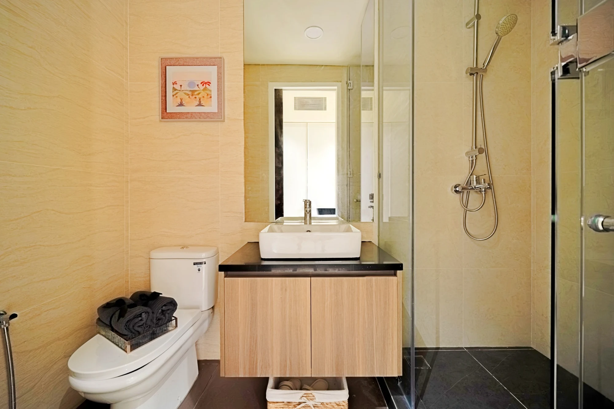 Bathroom with shower and vanity in a Cappella Embassy show unit