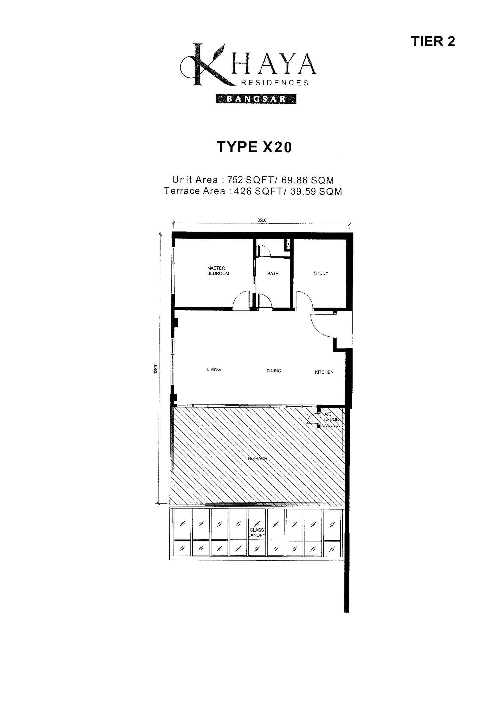 Khaya Residences Type X20 floor plan showing room arrangement and labelled unit area