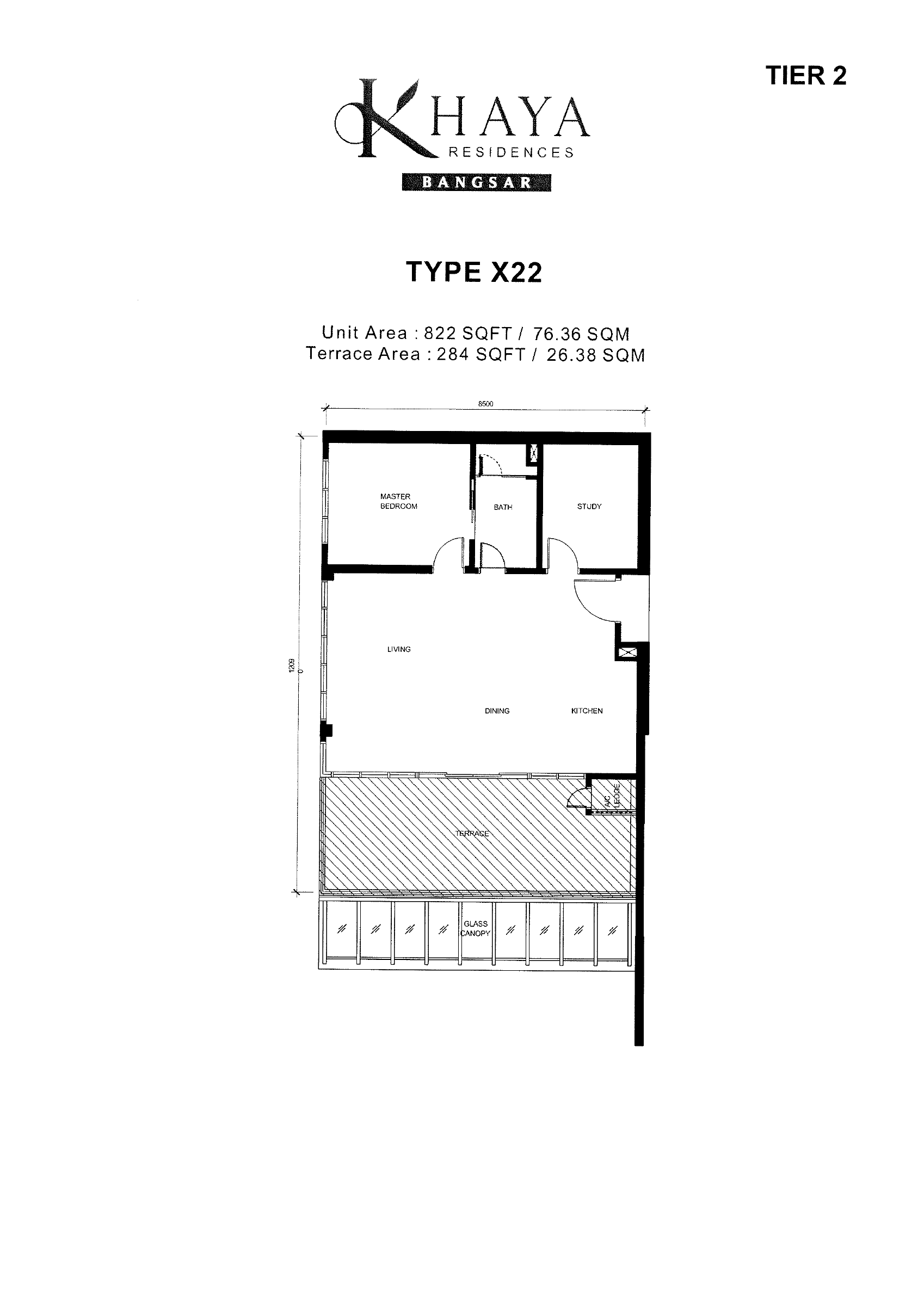 Khaya Residences Type X22 floor plan showing room arrangement and labelled unit area