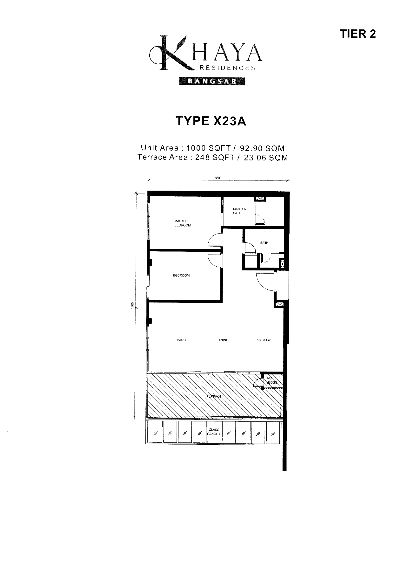 Khaya Residences Type X23A floor plan showing room arrangement and labelled unit area