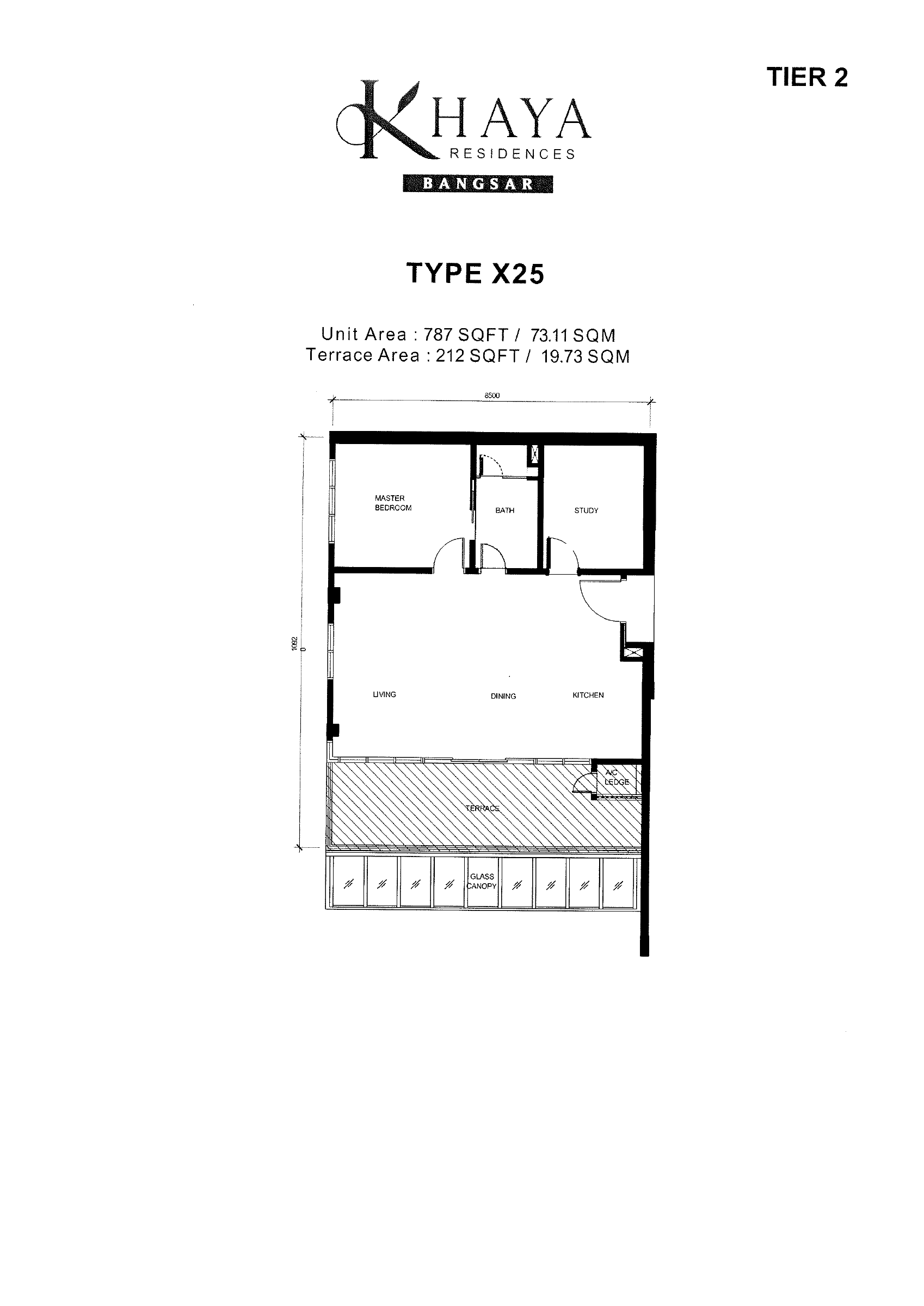 Khaya Residences Type X25 floor plan showing room arrangement and labelled unit area