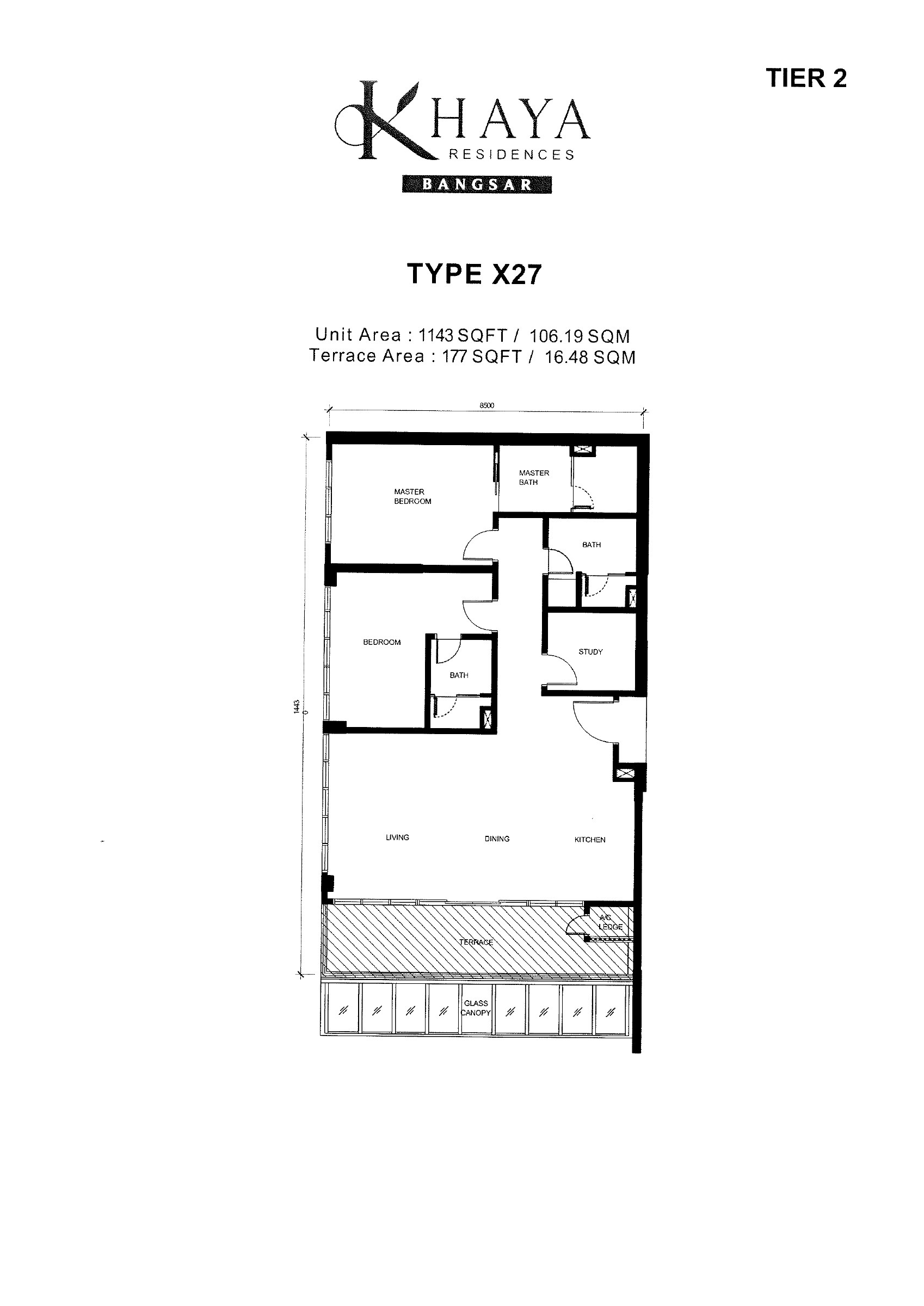 Khaya Residences Type X27 floor plan showing room arrangement and labelled unit area