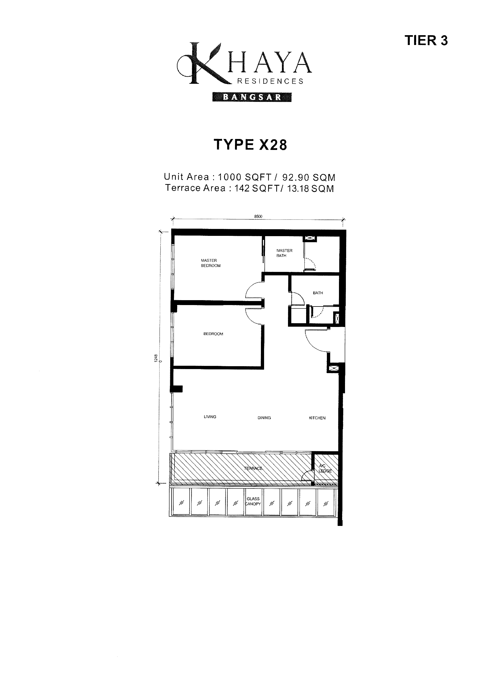 Khaya Residences Type X28 floor plan showing room arrangement and labelled unit area