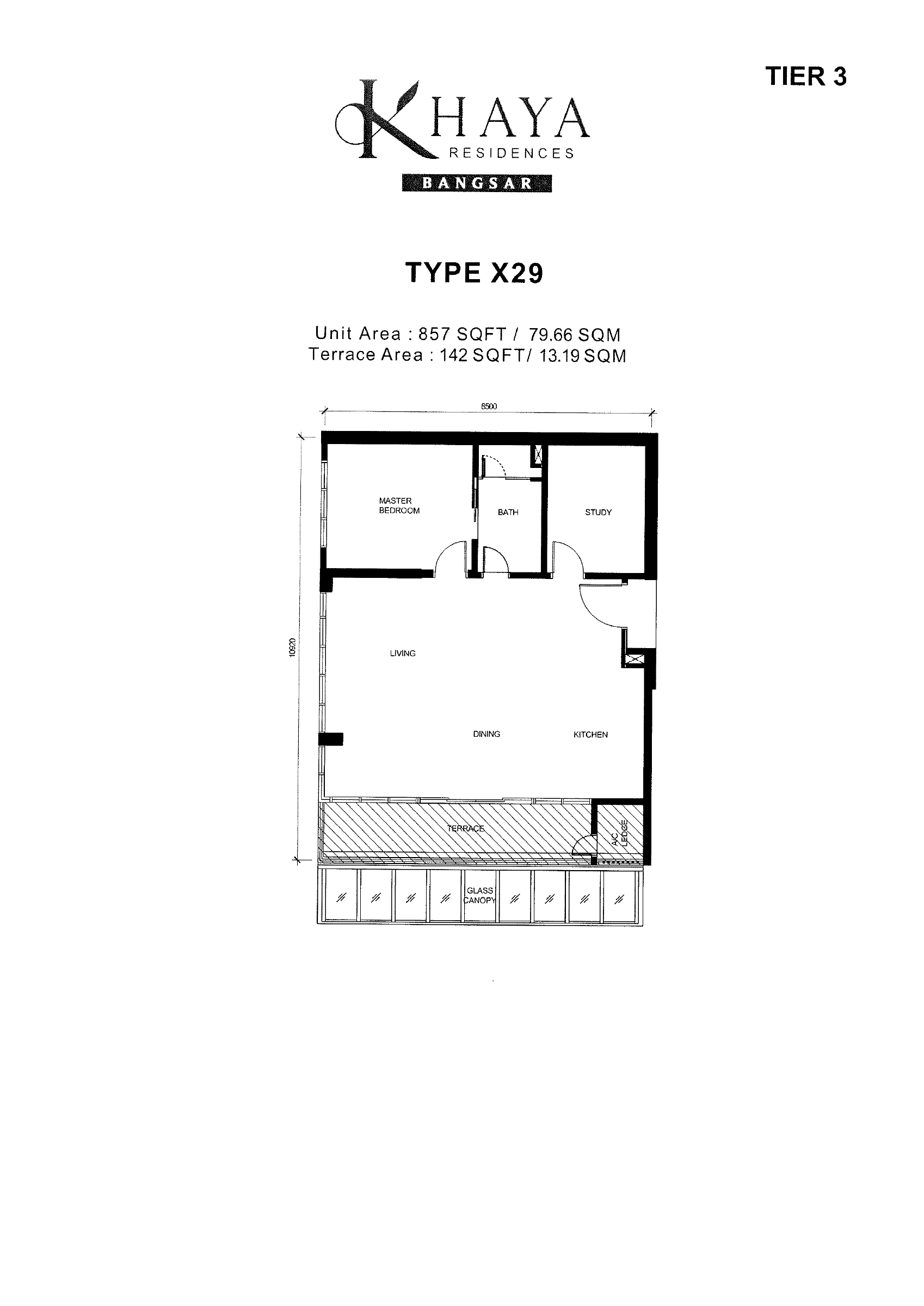 Khaya Residences Type X29 floor plan showing room arrangement and labelled unit area