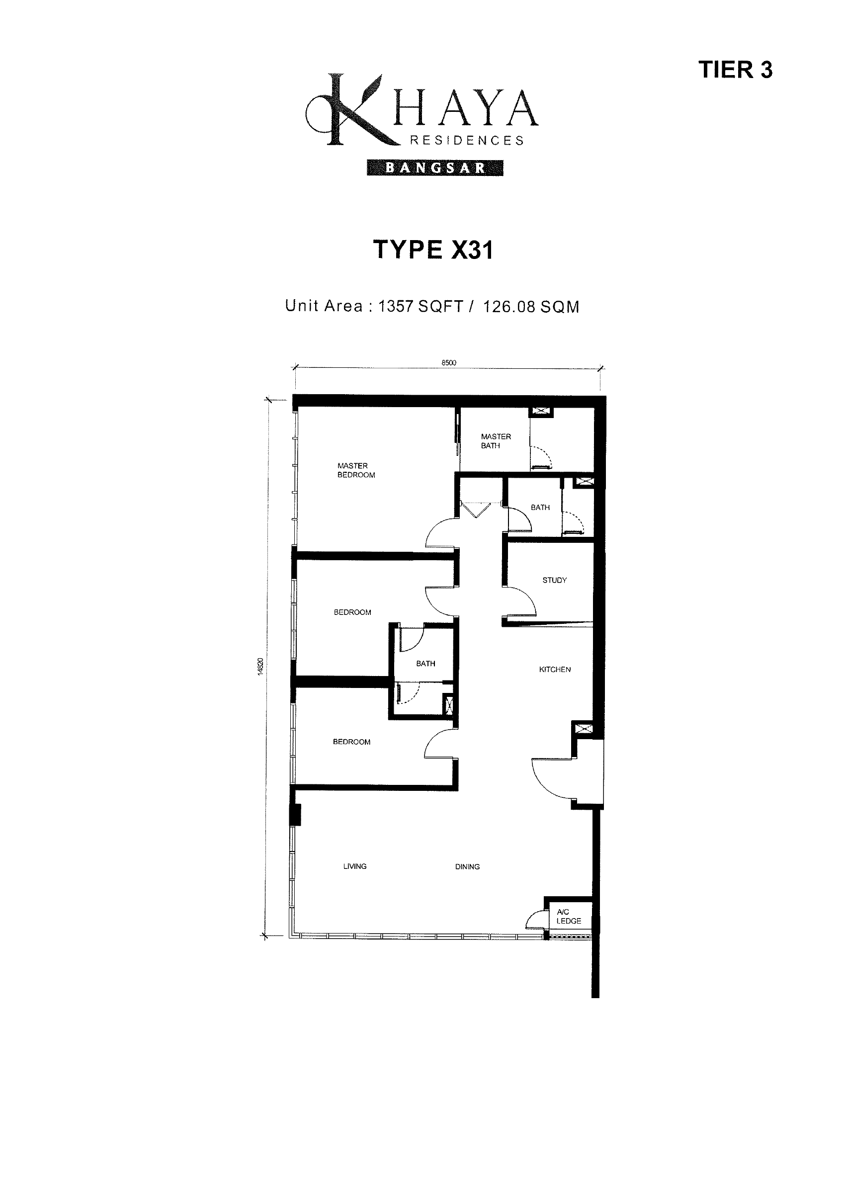 Khaya Residences Type X31 floor plan showing room arrangement and labelled unit area
