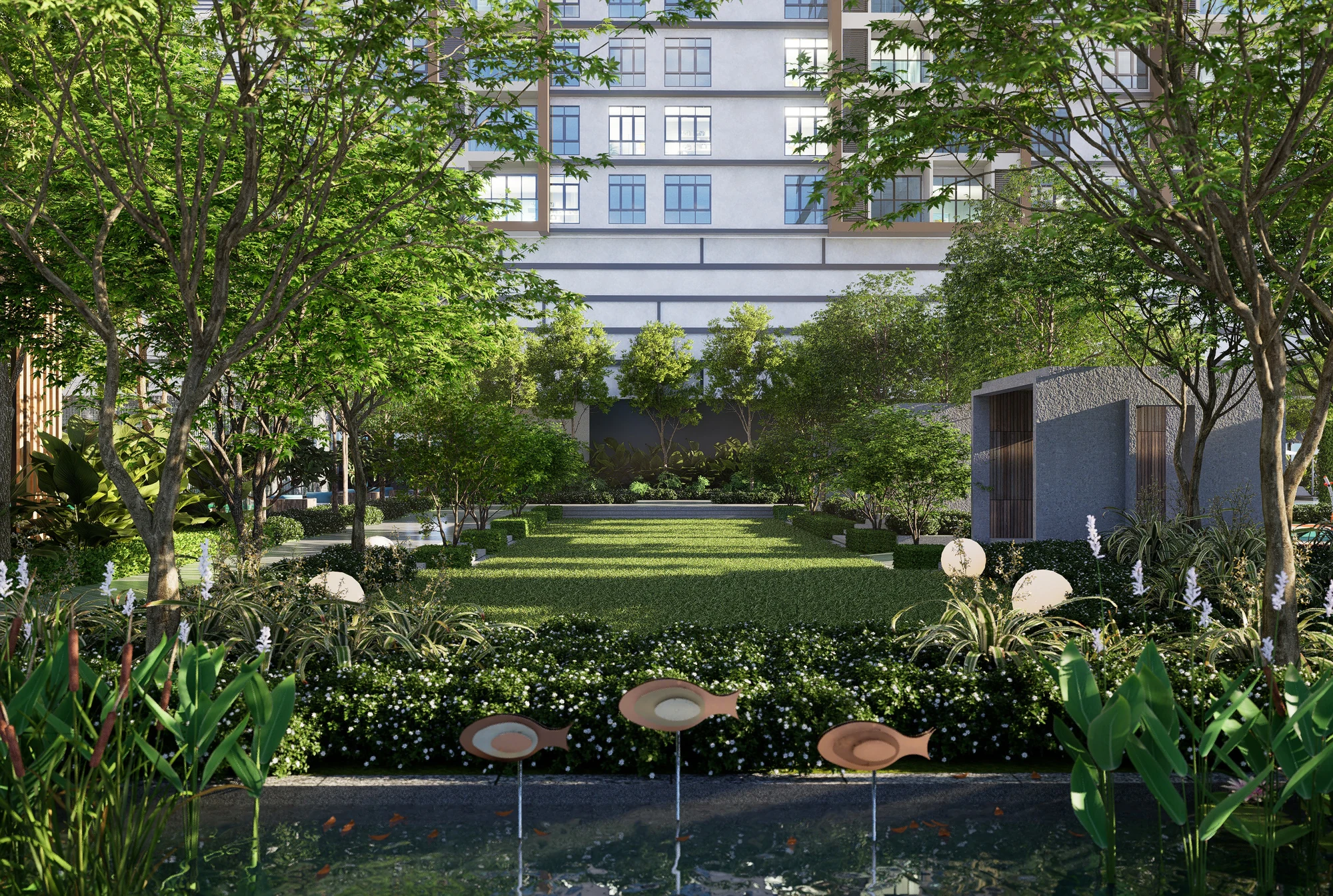 Artist’s impression of the garden lawn at Khaya Residences