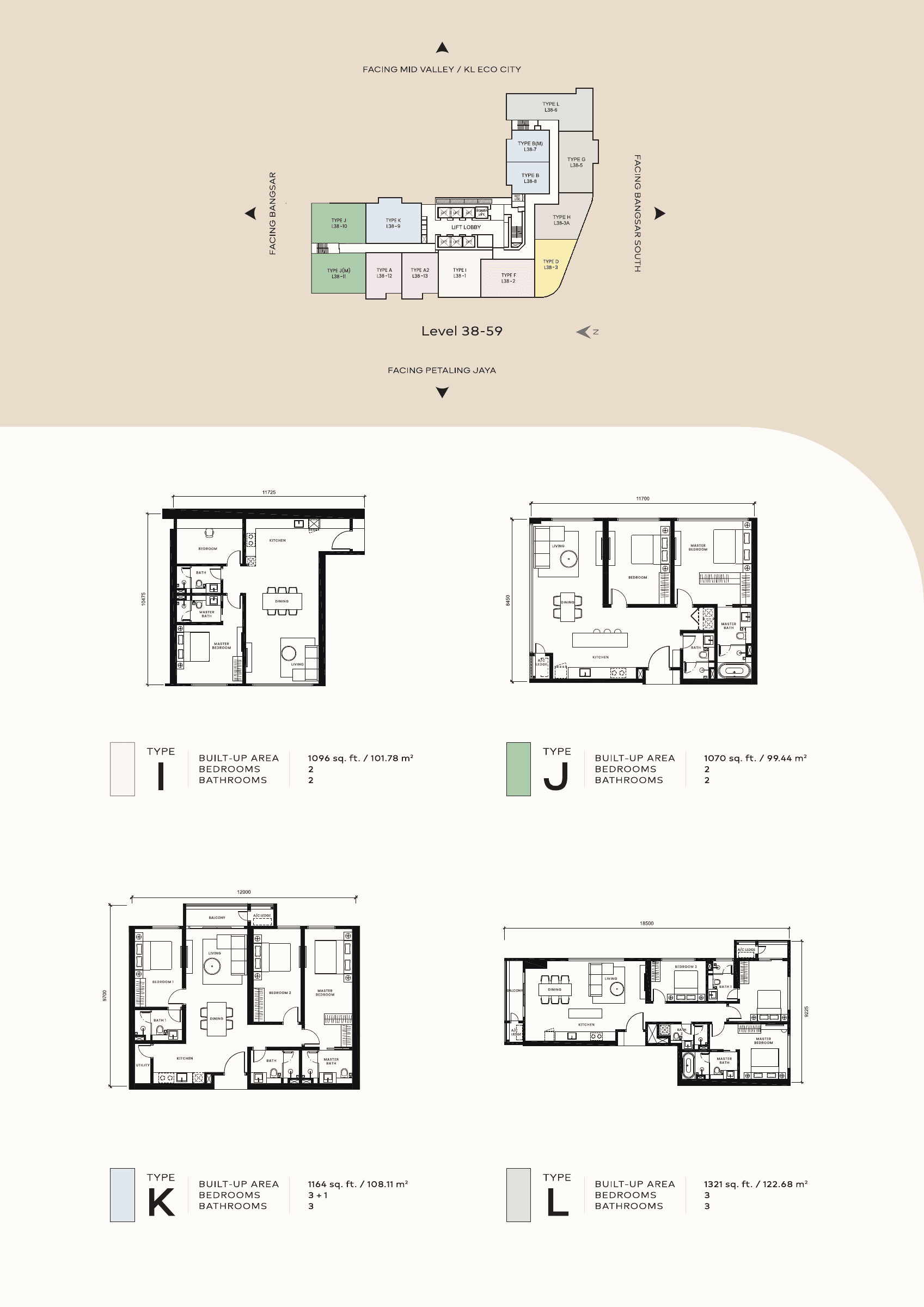 Khaya Residences floor plans for Types I/J/K/L