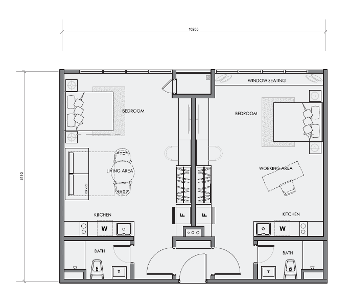 Centrix S15 and S15A 891 sq ft dual-key plan detail, showing two separately accessed sides