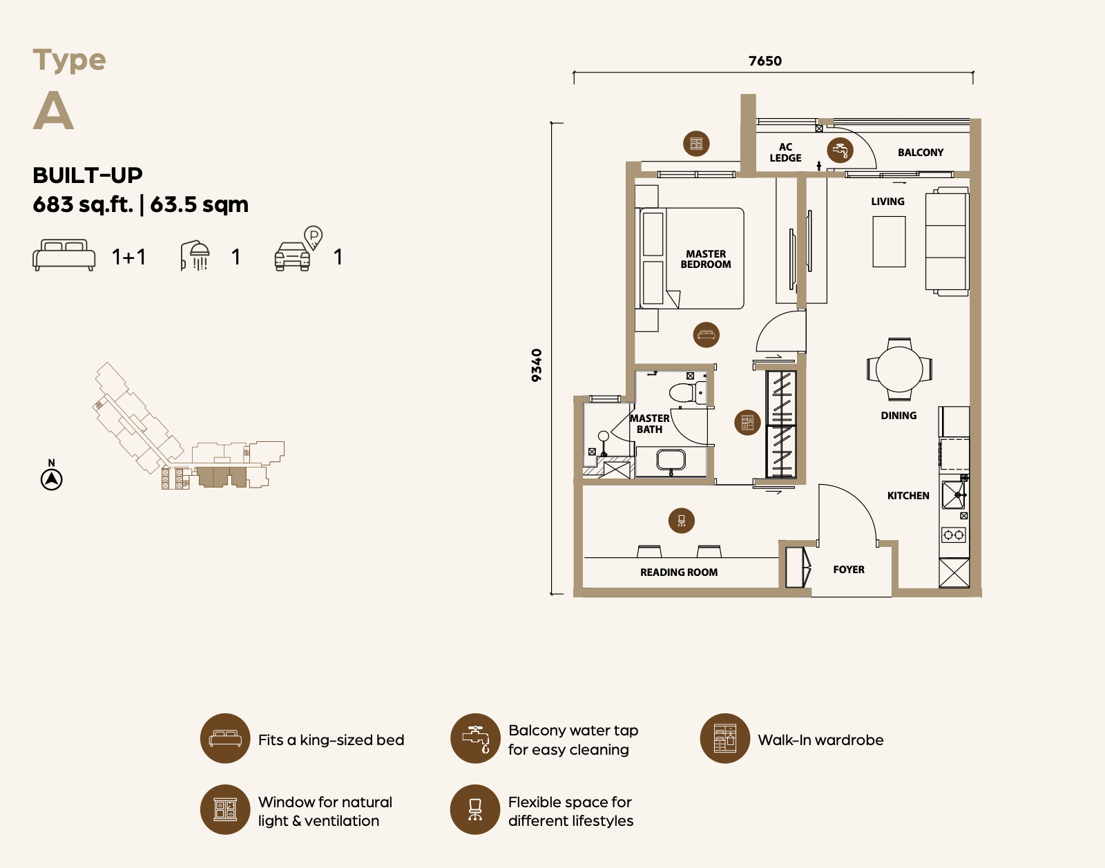 Type A · 683 sq ft original developer plan
